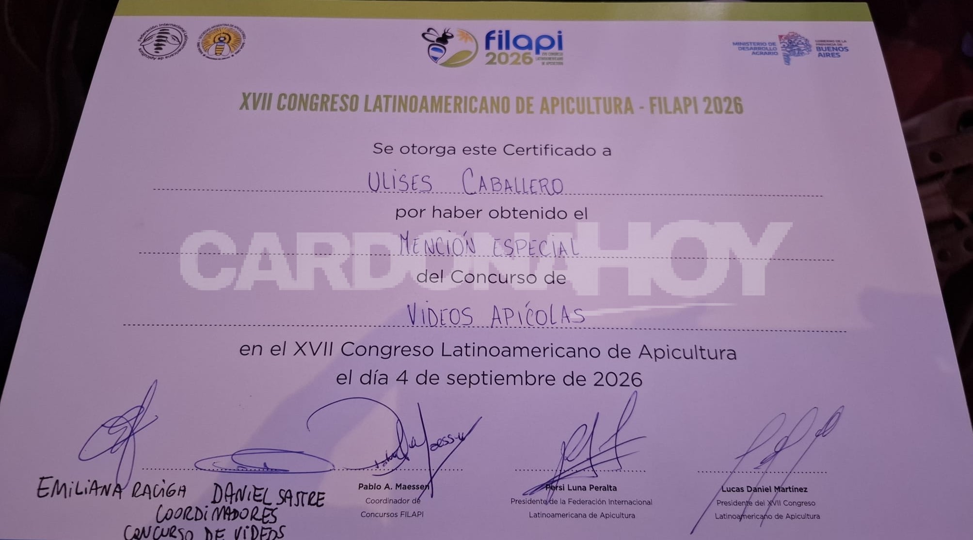 Productor apícola Ulises Caballero recibió una mención especial en el Congreso Latinoamericano de Apicultura — imagen 2